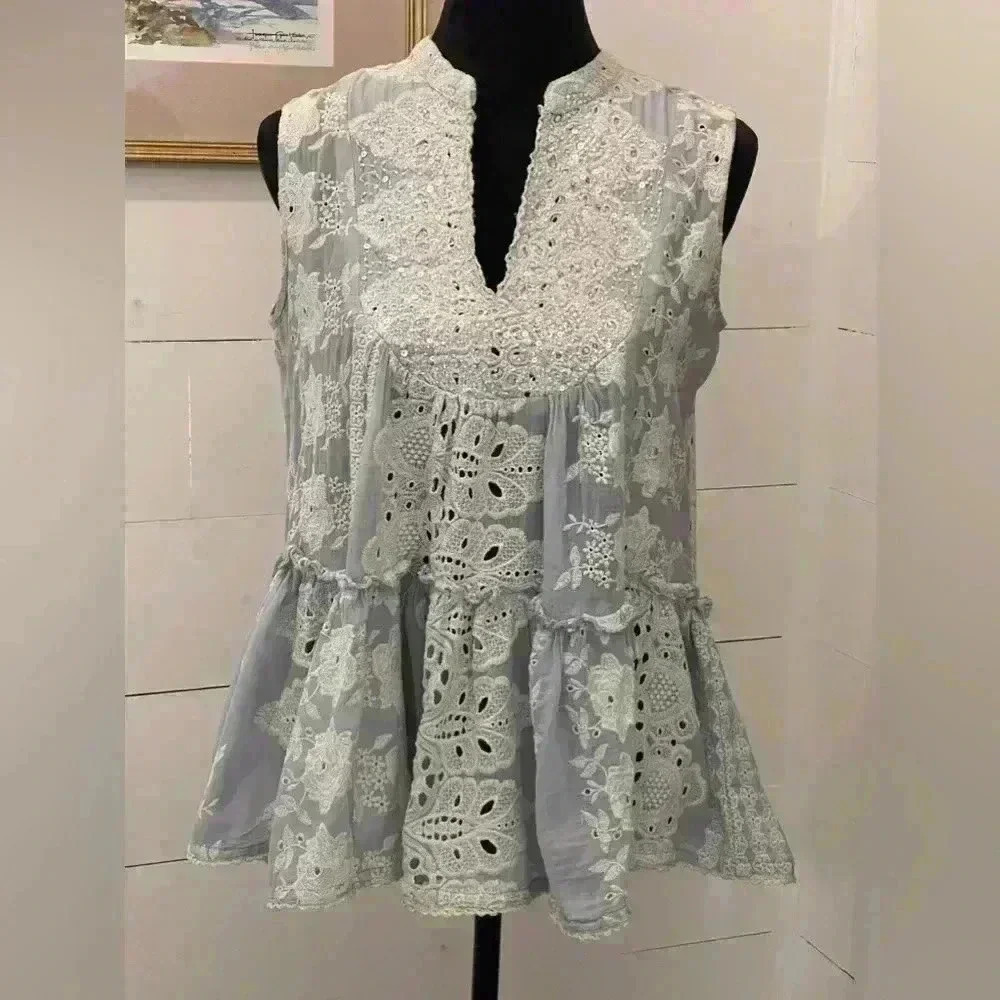 Antics Sartorial by Giaconmo Cinque Babydoll lace, and beaded top SZ Med Cotton